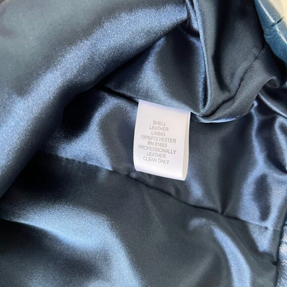 Denim and Company d & co. Blue Leather Jacket Mock Neck Two Way Zip XXSP - Picture 15 of 15